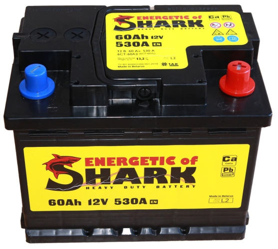 Батарея аккумуляторная ENERGETIC of SHARK ES603R 60А/ч 530А обратная полярн. стандартные (Европа) клеммы