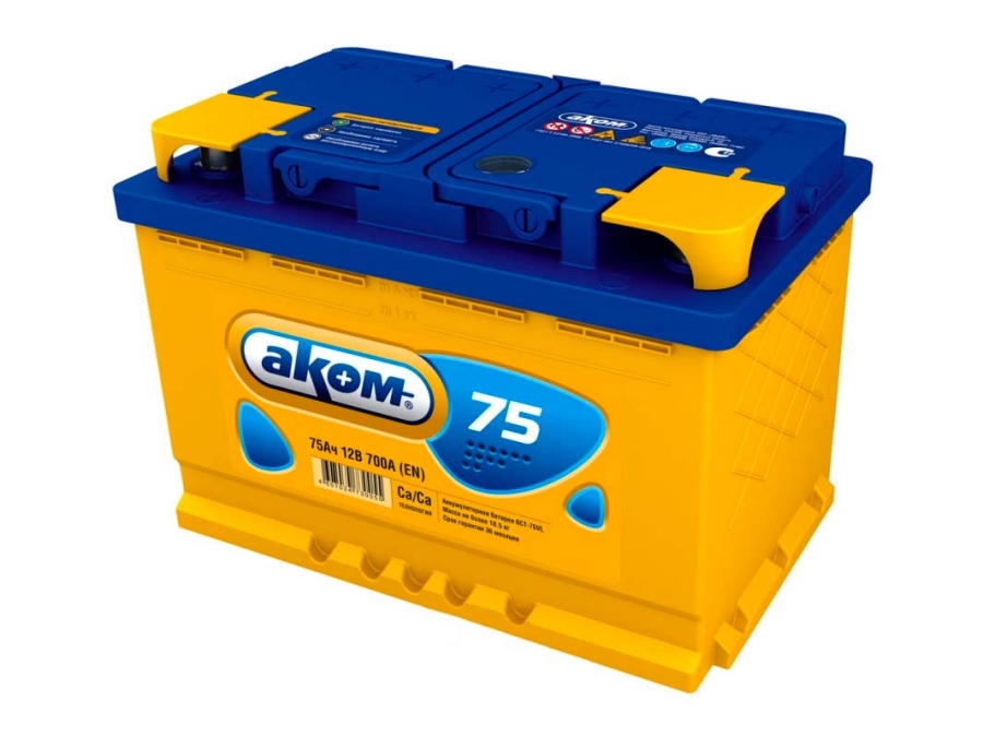 Батарея аккумуляторная АКОМ 6CT751LA АКОМ 75А/ч 750А 12V Прямая полярн. стандартные клеммы 