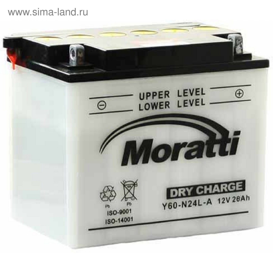 Батарея аккумуляторная MORATTI Y60N24LA 28А/ч 300А обратная полярн. болтовые мото клеммы 